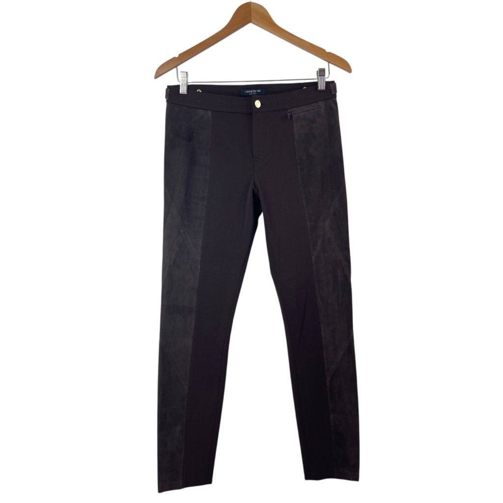 Lafayette 148 Designer Women’s Brown Leather Suede Panel Slim Leg Pants Size 8
